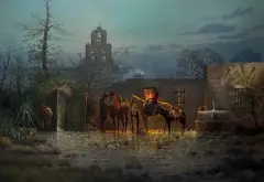 G. Harvey, At The Mission Well, Oil on canvas