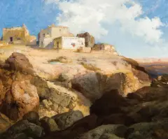A Bit of Acoma, New Mexico by Thomas Moran, Oil on board, sold Apr 2022