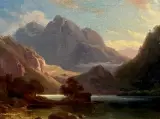 Albert Bierstadt, Mountain Landscape, Oil on board