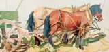 Leon Gaspard, Taos Wood Hauling Team, Oil on board