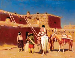 Pueblo Traders by Gaspard de Latoix, Oil on board, sold Apr 2022