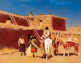 Gaspard de Latoix, Pueblo Traders, Oil on board