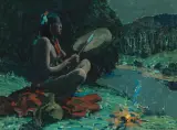 E. Irving Couse, Moonlight Chant, Oil on board