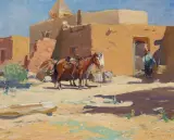 Oscar E. Berninghaus, Among the Adobes-Taos, Oil on canvas