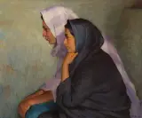 Joseph Henry Sharp, Indian Couple in Interior, Oil on canvas