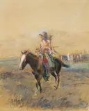 Cavalry Mounts for the Braves by Charles Marion Russell, Watercolor and Gouache, sold Apr 2022