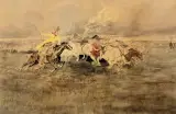 The Stampede by Charles Marion Russell, Watercolor, sold Apr 2022