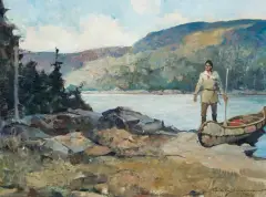 Upper Reaches of the Kenogami River, Ontario, Canada by Frank Schoonover, Oil on canvas, sold Apr 2022