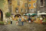 Clark Hulings, Market/Annecy France, Oil on board