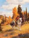 John Demott, Blackfoot Hunting Party, Oil on board