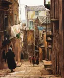 Clark Hulings, Taormina Cobblestones, Oil on canvas