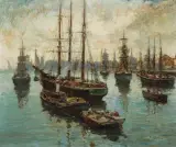 Paul King, Harbour Scene, Oil on canvas