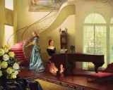 R. Brownell McGrew, Girls Playing Piano and Violin, Oil on board