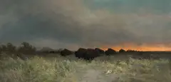Frederick Schafer, Buffalo Stampede-Prarie Fire, Oil on canvas