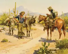 Old Timers by Charlie Dye, Oil on board, sold Apr 2023