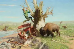 Tom Ryan, Trouble at the Creek, Oil on board