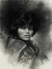 R. Brownell McGrew, Girl of the Wintry Lands, Charcoal on paper