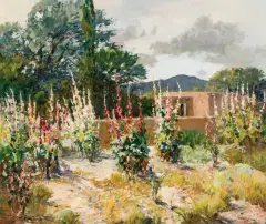 Rod Goebel, Taos Hollyhocks, Oil on canvas