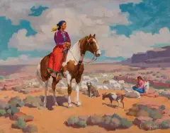 Charles Bensco, Navajo Shepherdess, Oil on canvas