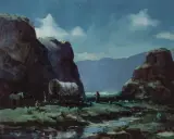 Olaf Wieghorst, Moonlit Camp, Oil on canvas