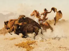 Breaking Up the Herd by Frank McCarthy, 1994, oil on canvas, sold Apr 2023