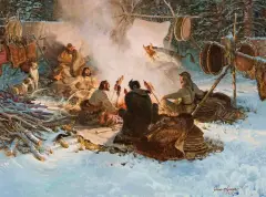 John Clymer, Wood Smoke Tales, Oil on canvas