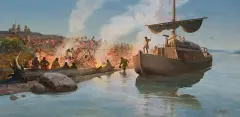 John Clymer, Welcoming the Trade Boat, Oil on canvas