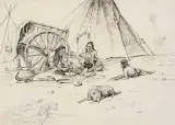 The Last Of The Buffalo 1899 by Charles Marion Russell, Pen and Ink, sold Apr 2023