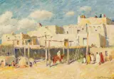 Joseph Henry Sharp, Adobe Village, Oil on canvas mounted to board