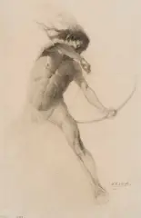 William Robinson Leigh, Buffalo Hunt study, Pencil drawing