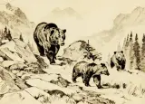 Carl Rungius, The Family, Etching