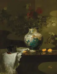 David Leffel, Chrysanthemums and Roses with Persian Vase, Oil on canvas