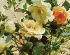 Daniel Keys, White Roses, Oil on board