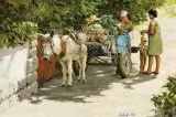 Clark Hulings, Shady Side Shopping, Oil on canvas