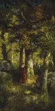 Thomas Moran, Woman in the Woods, Oil on canvas
