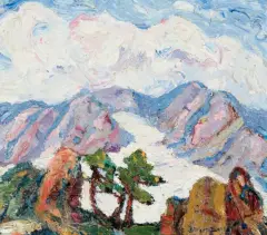 Rocks and Glaciers by Birger Sandzén, Oil on board, sold Apr 2023