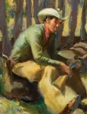 Julian Robles, Portrait of Joe Graves, Taos, NM, Oil on canvas mounted to board
