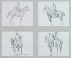 Ned Jacob, Four Horses and Indians sketches, Pencil on paper