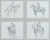 Ned Jacob, Four Horses and Indians sketches, Pencil on paper
