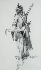 Ned Jacob, Ute with Bowcase, Charcoal on paper