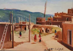 Albert Lujan, Taos Pueblo, Oil on board