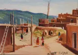 Albert Lujan, Taos Pueblo, Oil on board