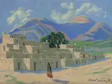 Albert Looking Elk, Pueblo, Oil on board