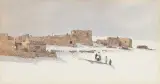 David Halbach, Winter at Shongpovi Pueblo: Second Mesa, Watercolor
