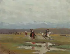 Cowboyin by Raphael Lillywhite, Oil on board, sold Aug 2023