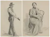 Frank Tenney Johnson, Set of two: Stella Seated; The Whittler, Pencil on paper