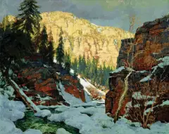 Alan Wolton, Sun and Snow Oak Creek Canyon, Oil on canvas