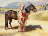 Tom Saubert, White Quiver – Blackfeet Horse Raider, Oil on board