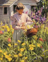 Picking Flowers by Tom Browning, Oil on canvas, sold Aug 2023