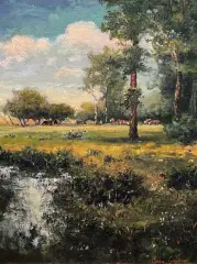 Summer Pasture by Parke Goodman, Oil on board, sold Aug 2023